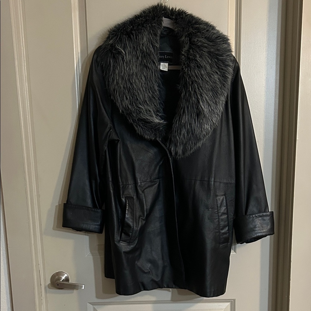 Terry Lewis Classic Luxuries Black Leather Jacket with Faux Fur Collar